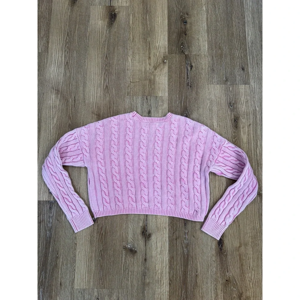 Aeropostale Cable Knit Cropped Sweater Womens S Pink Preppy Coquette Y2K Style